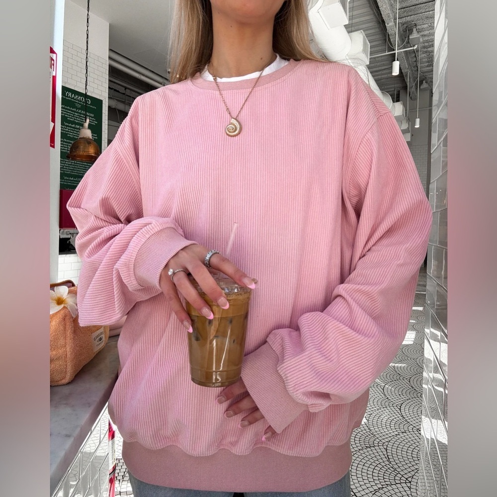 Sunkissed Coconut Light Pink Basic Corduroy Corded Sweatshirt Size Medium NWOT